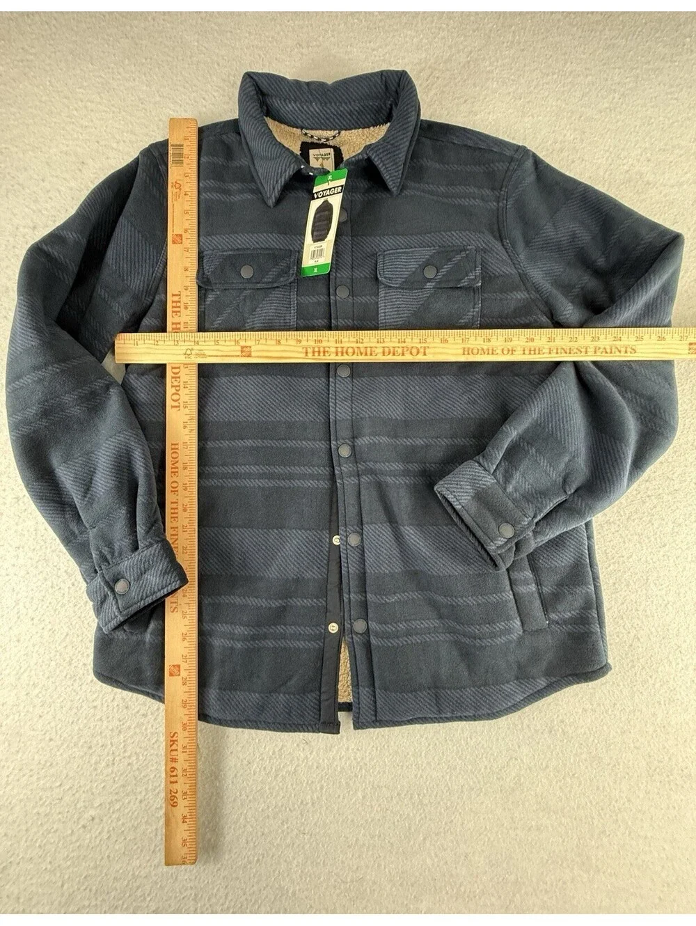Voyager Men's Blue Striped Lined Snap Front Shacket Jacket, Size XL
